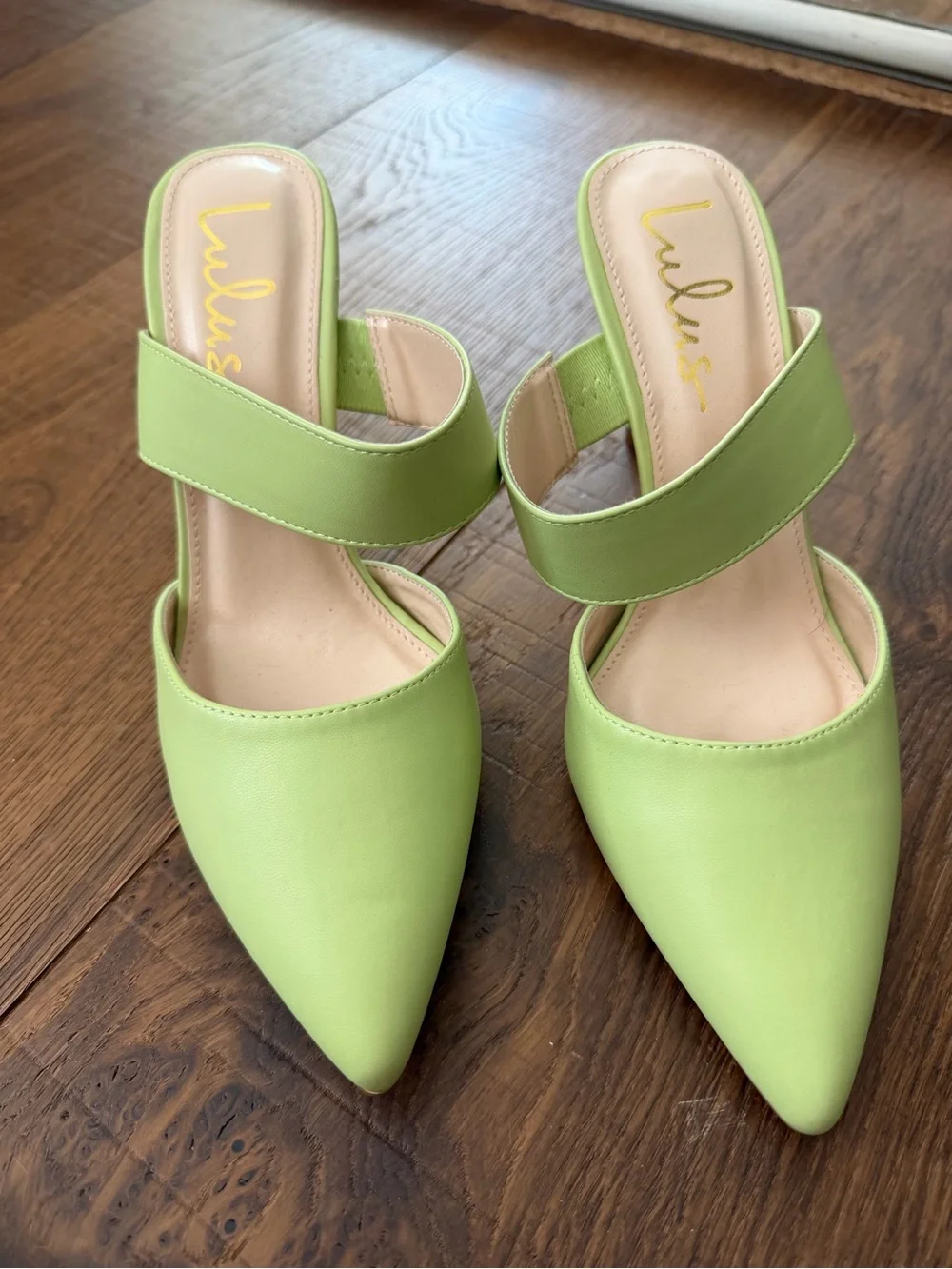 Lulu's Lime Green Pointed Toe Double-Strap Mules